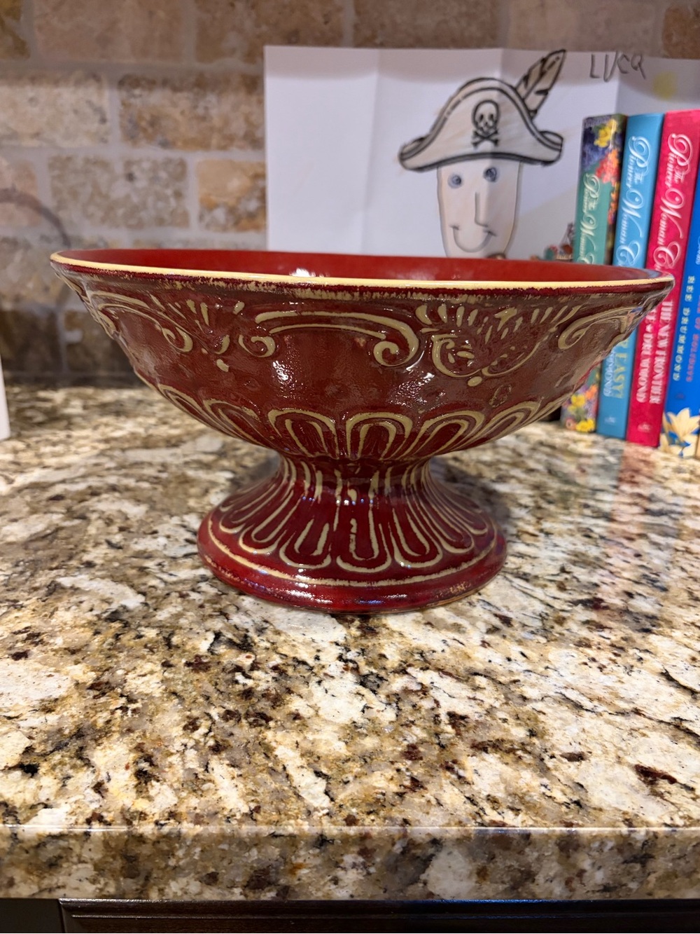 Decorative Red Ceramic Pedestal Bowl - Elegant Home Art